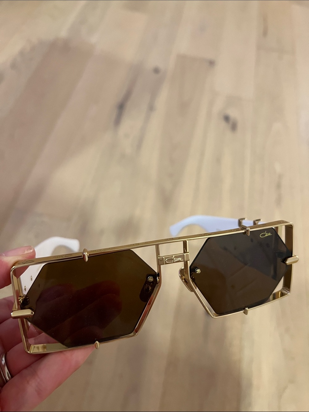 Cazal Gold Frame Sunglasses with Brown Lenses and White Temples